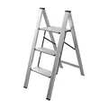 Produktbild: Mephisto Leiter Trittleiter Klappleiter Stufenleiter Haushaltsleiter flach aus Aluminium inkl. Anti Rutsch Trittflächen mit 3 Stufen ohne Griff bis 150 kg Tragkraft