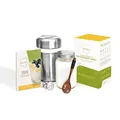 Produktbild: Keolia Joghurtbereiter ohne Strom, Joghurt Starter-Set aus Edelstahlbehälter, Einmachglas, Thermometer, Bambuslöffel + Book Rezeptbuch