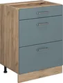 Produktbild: Vicco Küchenunterschrank R-Line, 60 cm mit Schubladen, ohne Arbeitsplatte, Blau-Grau/Goldkraft Eiche