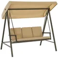 Produktbild: Outsunny Hollywoodschaukel 3-Sitzer Schaukelbank mit Verstellbarem Dach, Schwingbank mit Rückenkissen, Gartenschaukel bis 360 kg Belastbar, Beige, 200 x 125 x 175 cm