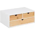 Produktbild: Relaxdays Schreibtisch Organizer Bambus MDF Weiß Natur 3 Schubladen 14 cm x 33 cm x 21 cm 2,3 kg