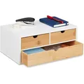 Produktbild: Schreibtisch Organizer, 3 Schubladen, Für Büroutensilien, Hxbxt: 14 X 33 X 21 Cm, Bambus & Mdf, Weiß/natur - Relaxdays