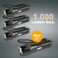 Produktbild: 4er Spar-Set Taktische Taschenlampe 1000lm CREE LED | Premium Handlampe Batterie