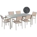 Produktbild: BELIANI Gartenmöbel Set Grau Beige Granit Edelstahl Tisch 180 cm Poliert 6 Stühle Terrasse Outdoor Modern - Grau/Beige
