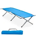 Produktbild: CampFeuer Feldbett | Blau | Belastbar bis 200kg | 210 x 82,5 x 45 cm | Campingliege, Sonnenliege, stabile Feldliege, Gartenliege mit Tragetasche, Angelliege, Strandliege, Klappliege, Outdoorliege