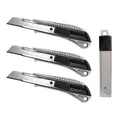 Produktbild: 3 Profi Alu Cuttermesser 18mm + 10 Cutterklingen Abbrechklingen im Köcher
