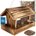 Produktbild: KOTARBAU® Vogelhaus zum Aufhängen 28 x 18 x 20 cm Vogelfutterhaus aus Holz mit Seitenwänden aus Acrylglas Vogelhäuschen + Vogelfutter 0,5 kg