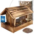 Produktbild: KOTARBAU® Vogelhaus zum Aufhängen - 28 x 18 x 20 cm - Vogelfutterhaus aus Holz - mit Seitenwänden aus Acrylglas - Vogelhäuschen + Vogelfutter 0,5 kg - Holzdeko für Garten