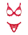 Produktbild: Obsessive - Dessous Set BH und Tanga I Tanga mit offenem Schritt I BH mit offenen Körbchen I betont schön die Brust I weiche und angenehm anzufassende Materialien I Rot - XS-S