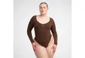 Produktbild: Creamy Fabrics Miederbody Bodysuit Sculpting Shapewear Longsleeve mit String-Braun-S (1-tlg) Figurformend