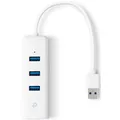 Produktbild: TP-Link 3-Port-USB3.0-Hub & Gigabit-Ethernet-Adapter, USB-Hub, weiß