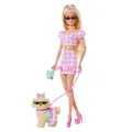 Produktbild: Barbie Twinning Looks Puppe mit Hündchen im Partnerlook mit rosa Gingham-Outfits und Accessoires wie Sonnenbrillen, Halsketten und Schleifen, blond, JFP36