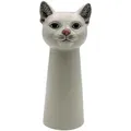 Produktbild: Dekohelden24 Vase Katzen-Kopf, Dekovase, Bluemnvase, Tischvase, Tiervase, Katzenvase, Kopfvase, dekorative Blumenvase mit lasierter Oberfläche aus Keramik, in weiß, Größe: L/B/H 15cm x 11cm x 28cm.