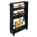 Produktbild: bomoe Nischenregal 15cm breit – Küchenwagen Küchenregal Schmal – Rollwagen Schmal 3 Fächer & Arbeitsplatte – Nischenschrank Küche Bad Büro – Bathroom Cart Nischenwagen Schwarz Braun 79x50 cm – Hylla