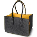 Produktbild: Miqio Design Filz Shopper | große Einkaufstasche mit Henkel und Innentasche | Shopping-Bag Einkaufskorb | Tragetasche aus Filz| Aufbewahrungskorb | Dunkelgrau-Gelb