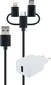 Produktbild: Ladeset Netzteil 230V 3in1 Kabel Apple Micro USB C Schnelladen Ladegerät