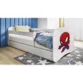 Produktbild: Kinderbett Jugendbett Spiderman 70x140, 80x160, 80x180 cm - Komplettset mit Schublade & Rausfallschutz - Weiß