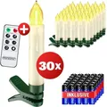 Produktbild: Christbaumkerzen Led Kabellos 20/30/40er Set Batterie Mit Timer Fernbedienung Echtwachs Lichterkette Weihnachten Flackernd Warmweiß Tannenbaum 30er / Warm Weiß + Batterien - Deuba