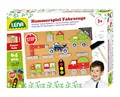 Produktbild: Lena Hammerspiel Fahrzeuge, Standard Holz Hammerspiel für Kinder mit 64 Teilen, Bunte Plättchen in verschiedenen Formen mit Hammer, NÄgeln & Korkplatte 28 x 19,5 cm, für Kinder ab 3 Jahren