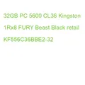 Produktbild: 32GB PC 5600 CL36 Kingston 1Rx8 FURY Beast Black retail KF556C36BBE2-32