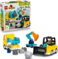 Produktbild: LEGO DUPLO 3-in-1 Baufahrzeuge - Pädagogisches Montessori Spielzeug für Kleinkinder mit Lastwagen, Bagger und Radlader - Geburtstagsgeschenk für Jungen und Mädchen ab 2 Jahren - 10475