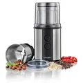 Produktbild: Cloer 7419 Elektrische Kaffee- und Gewürzmühle mit Edelstahl-Schlagmesser, 350W, 2 abnehmbare Edelstahlbehälter, für Pesto, Kräuter, Nüsse un... - Silber