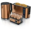 Produktbild: Arendo 3-teiliges Frühstücks-Set, 2-Scheiben Langschlitz Toaster, 6er Eierkocher, Wasserkocher 1,5 Liter, Kupfer