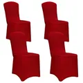 Produktbild: DETEX® Stuhlhussen 4er Set Rot Stuhlbezug Stretch Waschbar Weihnachten Hussen Bezug für Stühle Überzug Überwurf Überzieher Stoff