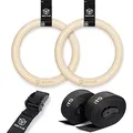 Produktbild: Eric Flag Turnringe Holz für Calisthenics, Gymnastik, Crossfit - Gymnastikringe mit Olympischen Maßen, Durchmesser 28 mm, 300 kg max, Abgestuften und Verstellbaren Aufhängegurten, Home Fitness