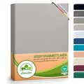 Produktbild: leevitex® Luxus Elasthan Jersey Spannbettlaken | 90x200 – 100x220 cm | Multistretch | 250 g/m² | 92% Mako-Baumwolle und 8% Elasthan | 40cm Steghöhe | außergewöhnlich hochwertige Ausführung | Silber