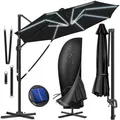 Produktbild: KESSER® Sonnenschirm Ampelschirm SUN Rund XL Ø330 cm Inkl. Windschtzseile & Abdeckung 7-Fach Verstellbar Drehbar Neigbar Kippbar Groß 360° Drehbar Gartenschirm mit Kurbel Sonnenschutz UV50+