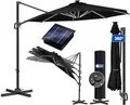 Produktbild: KESSER® Sonnenschirm Ampelschirm Sun Rund XL LED Solar Ø330 cm Inkl. Abdeckung, 7-Fach Verstellbar Neigbar Kippbar Groß 360° Drehbar Gartenschirm mit Kurbel Sonnenschutz UV50+ Schwarz
