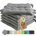 Produktbild: etérea 6er Set Sitzkissen Outdoor 40x40 mit Bändern - Stuhlkissen Grau für Gartenstuhl & Innenbereich - waschbare Sitzauflagen Gartenmöbel - 6 Stück Kissen 40x40 cm - Grau