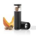 Produktbild: AdHoc Muskatmühle MUSKATINO | Geschenk-Set bestehend aus 1x Muskatreibe & 3x edle Muskatnuss | Edelstahl Schwarz, Acryl