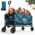 Produktbild: Portal Bollerwagen faltbar XXL Große Ladefläche 120kg belastbar Handwagen mit Getränkehalter Seitentasche Transportwagen Leiterwagen klappbar Strandwagen Faltwagen für Garten Camping Festival