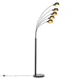 Produktbild: Qazqa Design Stehleuchte, Stehlampe - Sixties - Schwarz Gold, max. 25W, Geeignet für LED, 5-flammig, 198cm, Ideal als Wohnzimmerlampe
