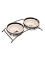 Produktbild: Trixie Food/Water bowl set ceramic/metal 2 × 0.6 l/ø 15 cm/32 × 9 × 15 cm white/black