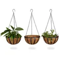 Produktbild: Relaxdays Blumenampel 3 Körbe, Kokos, 21 Liter Volumen, mit Kette, 30 cm Durchmesser als Hängeampel, braun - Braun