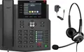 Produktbild: GEQUDIO IP Telefon GX5+ Set mit Netzteil & 2-Ohr Kabel-Headset - Fritzbox, Telekom kompatibel - Freisprechen & 2X Farbdisplays – Deutsche Anleitung (PDF) für Fritz Box, Sipgate, Telekom Speedport