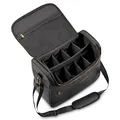 Produktbild: Equimour Putztasche Pferd – Robuste & Wasserabweisende Putzbox aus veganem Leder – Viel Stauraum & Flexible Klett-Fächer – mit Tragegurt – Pferdezubehör für Stall & Turnier (Schwarz, Gold)