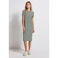 Produktbild: Shirtkleid STREET ONE, Damen, Gr. 42, EURO-Größen, grün (mid grün), Stoff, 95% Viskose, 5% Elasthan, gestreift, normal knieumspielend, Rundhals, abgesteppt, Kleider Shirtkleid, mit Rundhalsausschnitt