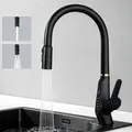 Produktbild: Mai & Mai Wasserhahn Küche Küchenamatur ausziehbar 360° drehbar 3 Wasserstrahl-Modi LED-Digitalanzeige Küchenwasserhahn Spültischarmatur Schwarz 8085