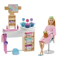 Produktbild: Barbie-Gesichtsmaske Spa Day, Puppe mit blonden Haaren, Welpe, 3 Knetsets zur Herstellung von Gesichtsmasken, Massagetisch, Accessoires, Geschenke für Kinder ab 4 Jahren,GJR84