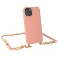 Produktbild: Hülle mit Band für Apple iPhone 15 Handykette Karabiner Silikonhülle Koralle