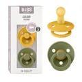 Produktbild: BIBS Colour Schnuller 2er-Pack, BPA-frei, Kirschform Nippel. Naturkautschuk/Latex, Hergestellt in Dänemark. Größe 2 | 6+ Monate | 2-Pack, Honey Bee/Olive