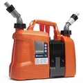 Produktbild: Husqvarna Kombikanister – 5L Kraftstoff & 2,5 L Öl, Dual-Kammer mit integriertem Werkzeugfach, auslaufsicheren Ausgüssen & UN-Zulassung für Kettensägen, Trimmer und Gartengeräte