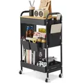 Produktbild: SONGMICS Rollwagen, Küchenwagen, 3 Metallgitterablagen, Servierwagen, 2 abnehmbare Hängebehälter, 2 Organizer, tintenschwarz - Schwarz