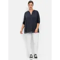 Produktbild: Longbluse SHEEGO, Damen, Gr. 44, blau (nachtblau), 100% Polyester, unifarben, V-Ausschnitt, Blusen Longbluse