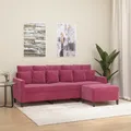 Produktbild: 3-Sitzer-Sofa mit Hocker Weinrot 180 cm Samt