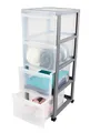 Produktbild: Iris Ohyama, Aufbewahrungsturm aus Kunststoff, 15 l Schreibtischschublade, 4 Schubladen, mit Rollen, DC-304, Silber, ergonomischer Griff, B40 x T29 x H81 cm